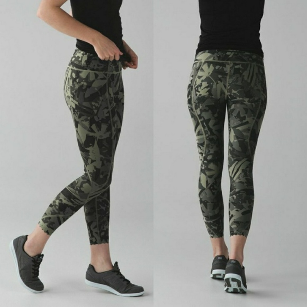 RARE Lululemon Tight Stuff Tight Pop Cut Fatigue Green Black Camo Sz 12
